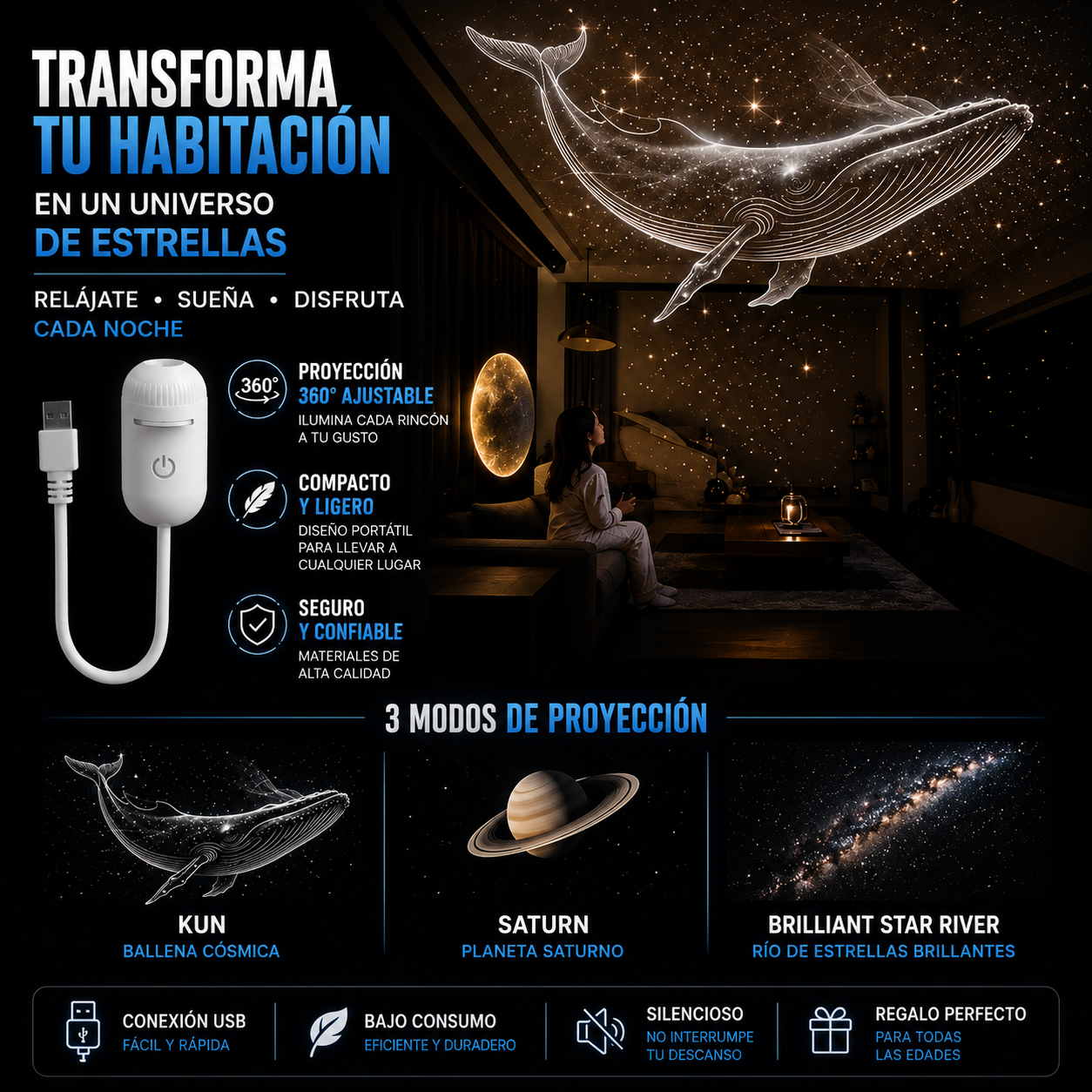 Proyector galaxia en habitación